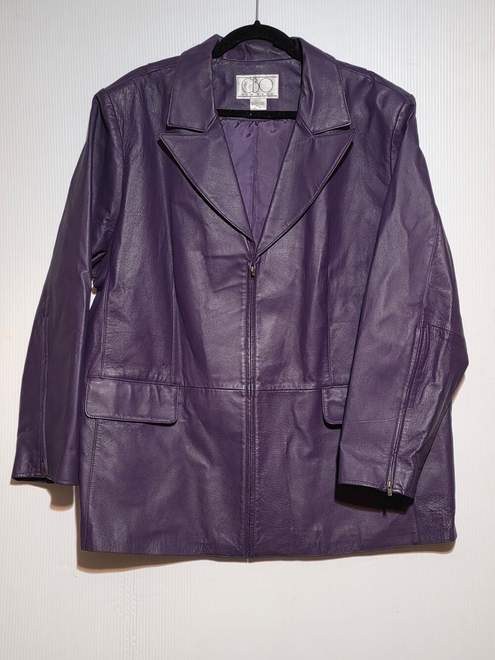 3X C.B.O. New York Purple Leather Blazer Jacket 90s Vintage Statement Zip Sleeve